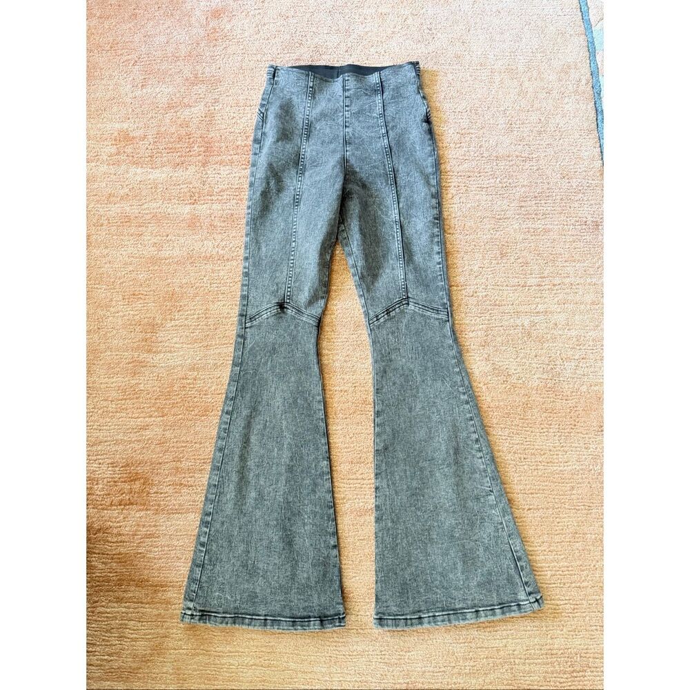 Forever 21 Premium High Rise Flare Jeans Gray Acid Wash Stretch Pull On Pants S